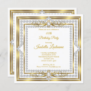Invitation Elégante Soirée d'Anniversaire Diamond Gold White