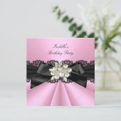Invitation Elégante Soirée d'Anniversaire Pink Black Pearl (Debout devant)