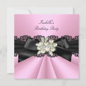 Invitation Elégante Soirée d'Anniversaire Pink Black Pearl (Devant)