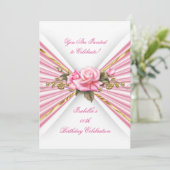 Invitation Élégante Soirée d'Anniversaire Rose Or Blanc (Debout devant)