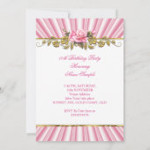 Invitation Élégante Soirée d'Anniversaire Rose Or Blanc (Dos)