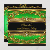 Invitation Élégante Soirée d'Anniversaire Vert Noir Or (Devant / Derrière)