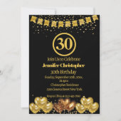 Invitation Elégante Soirée de 30e Anniversaire Noir et or (Devant)