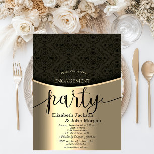 Invitation Élégante soirée de fiançailles en damas noir sur f