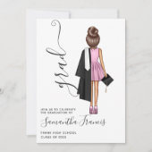 Invitation Élégante soirée de graduation rose et Brown fille (Devant)