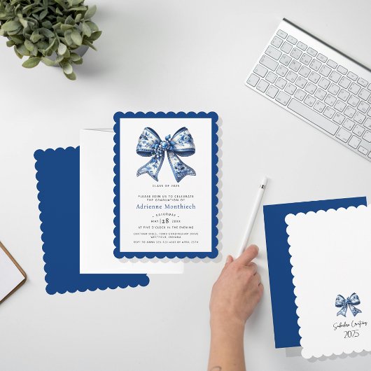 Invitation Élégante soirée de graduation tendance Blue Floral
