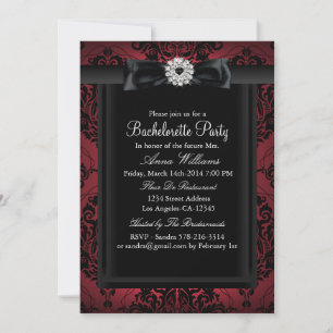 Invitation Élégante soirée de jeune fille damassée rouge et n