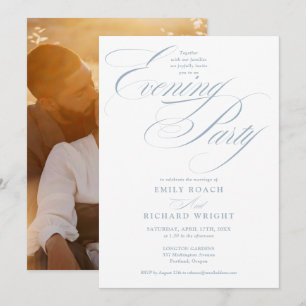 Invitation Élégante soirée de mariage photo Dusty Blue Chic S