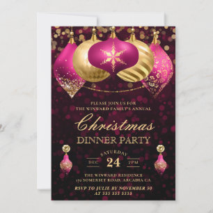 Invitation Élégante soirée de Noël aux baies roses et dorées