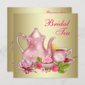 Invitation Élégante Soirée de Thé Rose Or (Devant / Derrière)