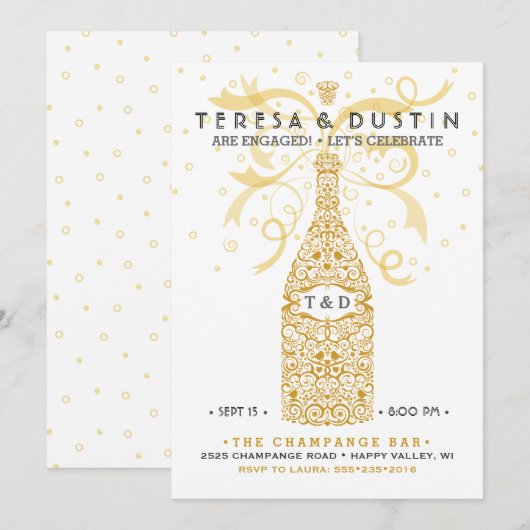 Invitation Élégante soirée d'engagement en bouteille de champ (Devant / Derrière)