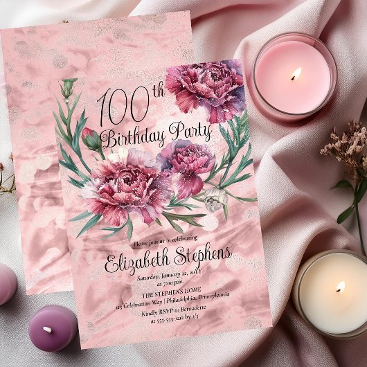 Invitation Elégante Soirée des oeillets roses 100e anniversai