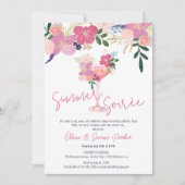 Invitation Élégante Soirée d'Été Florale de Cocktail Dessinée (Devant)