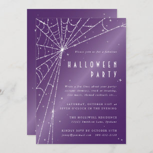 Invitation Élégante Soirée d'Halloween violet araignée Web