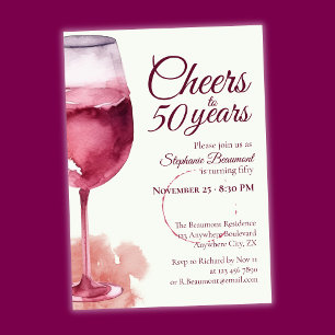 Invitation Elégante Soirée moderne Vin rouge 50e fête d'anniv