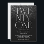 Invitation Élégante Soirée Noire 21e Anniversaire<br><div class="desc">Invitation minimaliste moderne 21ème anniversaire avec design simple avec élégante typographie chic.</div>
