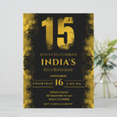 Invitation Élégante Soirée Noire et Or 15ème Anniversaire (Debout devant)