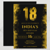 Invitation Élégante Soirée Noire et Or 18ème Anniversaire (Devant / Derrière)