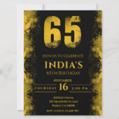 Invitation Élégante Soirée Noire et Or 65e anniversaire (Devant)