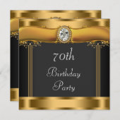Invitation Elégante Soirée Noire et Or 70e Anniversaire (Devant / Derrière)