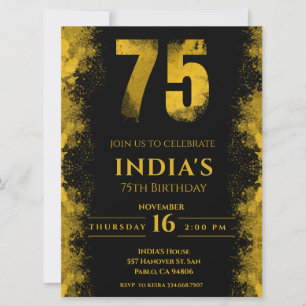 Invitation Elégante Soirée Noire et Or 75e anniversaire