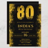 Invitation Elégante Soirée Noire et Or 80e Anniversaire (Devant / Derrière)