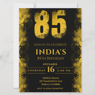 Invitation Elégante Soirée Noire et Or 85e anniversaire