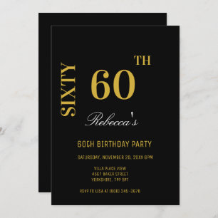 Invitation Élégante Soirée Noire & Or 60e Anniversaire