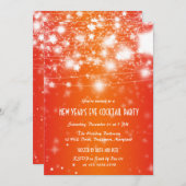 Invitation Élégante Soirée Orange du Nouvel An aux étoiles br (Devant / Derrière)