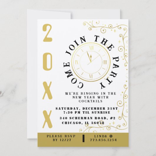 Invitation Élégante soirée réveillon de l'horloge (Devant)