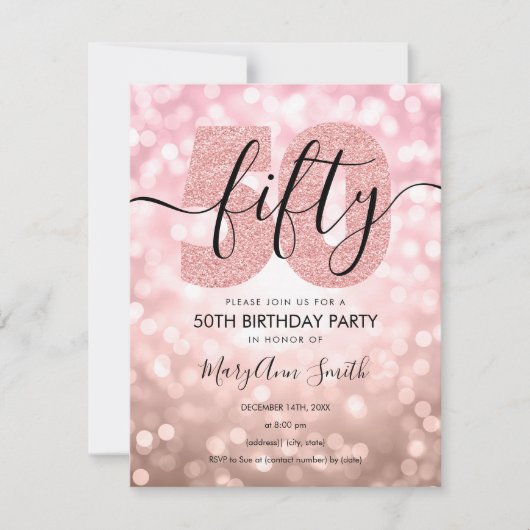 Invitation Élégante Soirée Rose Gold 50e Anniversaire  (Devant)