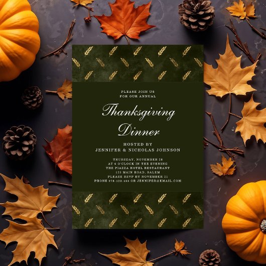 Invitation Élégante Soirée Thanksgiving Corn Vert