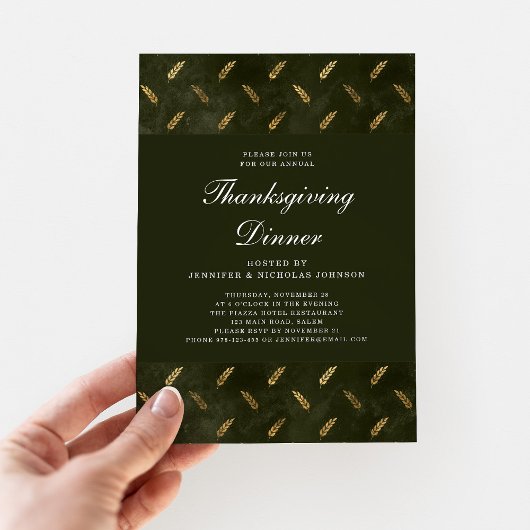 Invitation Élégante Soirée Thanksgiving Corn Vert