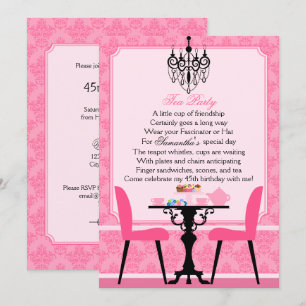 Invitation Elégante soirée thé d'anniversaire rose Damask