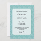 Invitation Elégante soirée thé d'anniversaire Turquoise Damas (Dos)