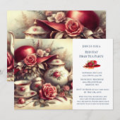 Invitation Elégante Soirée Thème Casquette Rose Rouge (Devant / Derrière)