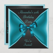 Invitation Élégante soirée Turquoise Blue Bow Black (Devant / Derrière)