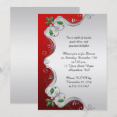 Invitation Élégante Soirée verte en argent rouge Holly fête d (Devant / Derrière)