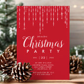 Invitation Élégante String Lights Red Christmas Party