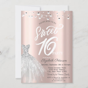 Invitation Élégante String Lights Robe Rose Gold Sweet 16
