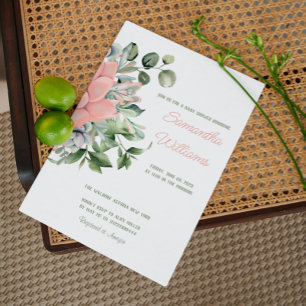 Invitation Élégante Succulente Aquarelle Botanique Vert Pêche