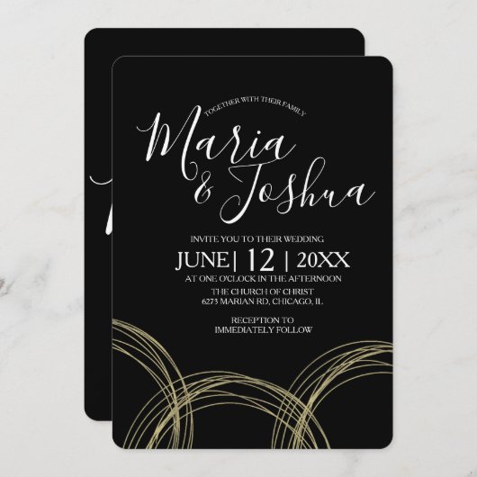 Invitation Elégante Suite Mariage de ceinture noire noire bla (Devant / Derrière)