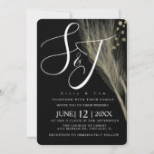 Invitation Elégante Suite Mariage Pampas noir blanc noir (Devant)