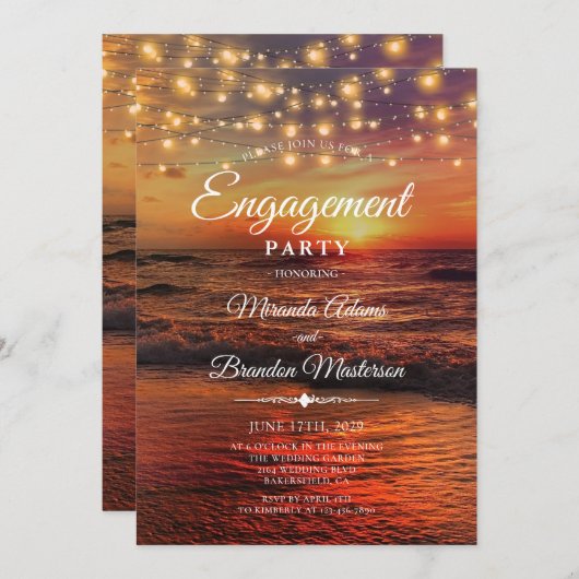 Invitation Elégante Sunset Beach Light Summer Engagement Part (Devant / Derrière)