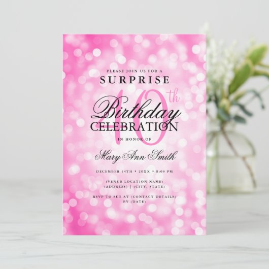 Invitation Élégante SURPRISE 40e anniversaire Hot rose lumièr (Debout devant)