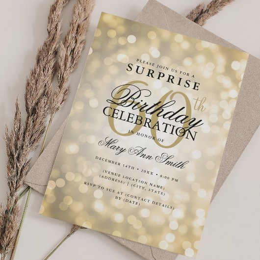 Invitation Élégante SURPRISE 60e anniversaire Glam Gold Light