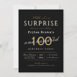 Invitation Elégante surprise classe moderne 100e anniversaire<br><div class="desc">Invitation d'anniversaire classique moderne avec script élégant et typographie avec vos détails de fête en blanc,  noir et or sophistiqué,  simple et élégant,  Grande pour 100ème anniversaire fête ou tout autre âge, </div>