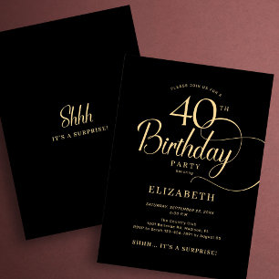 Invitation Élégante surprise d'anniversaire 40 ans écriture o