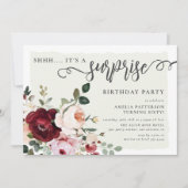 Invitation Elégante surprise florale bordeaux et rose pour un (Devant)