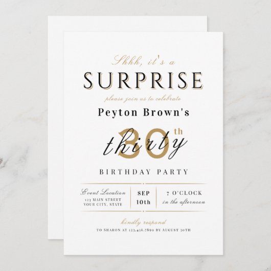 Invitation Elégante surprise moderne classe 30e anniversaire (Devant / Derrière)